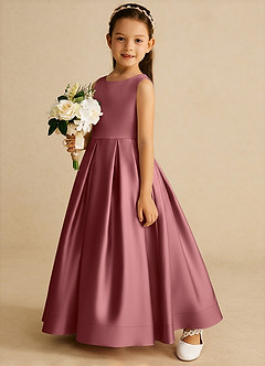 Azazie Cailee Flower Girl Dresses Amethyst Ball-Gown Pleated Matte Satin Dress image2