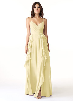 Azazie Peyton Jurken voor bruidsmeisjes Jurk van Chiffon met A-Lijn Ruches Citroensorbet image5