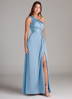 Azazie Brooke Bridesmaid Dresses Powder Blue A-Line One Shoulder Stretch Satin Dress image5