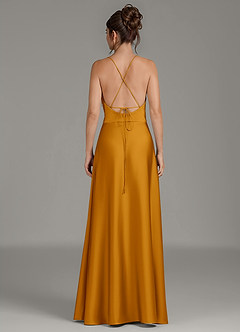 Azazie Eris Bridesmaid Dresses Butterscotch A-Line Pleated Stretch Satin Dress image6