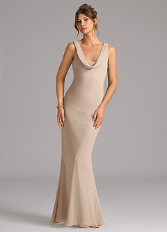 Azazie Rylina Bridesmaid Dresses Taupe Mermaid Pleated Chiffon Dress image1