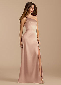 Azazie Trina Bridesmaid Dresses English Rose A-Line One Shoulder Metallic Satin Dress image4