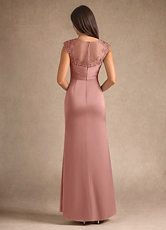 Azazie Santa Barbara Mother of the Bride Dresses Rosette Sheath Pleated Stretch Satin Dress image3