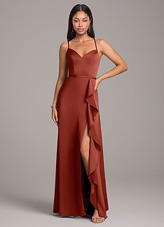 Azazie Naeem Bridesmaid Dresses Terracotta A-Line Stretch Satin Dress image4