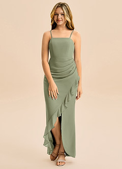 Azazie Buzzy Junior Pistachio Sheath Pleated Chiffon Dress image4