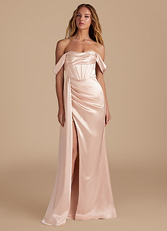 Azazie Amyra Bridesmaid Dresses Rose Gold Mermaid Sweetheart Neckline Metallic Satin Convertible Dress image4