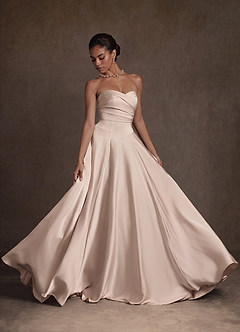 Azazie Alta Vestidos de novia Vestido Rosa Inglesa de Satén Elástico de Línea A con Palabra de honor image9