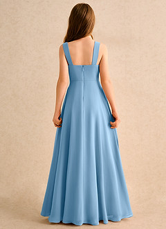Azazie Makani Girls Formal Robe Demoiselle D'honneur Fillette Robe Trapèze en Mousseline de soie Encolure en Forme de Cœur Acier Bleuté image2