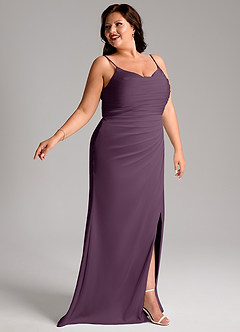 Azazie Deandra Bridesmaid Dresses Plum Mermaid Pleated Stretch Satin Dress image11
