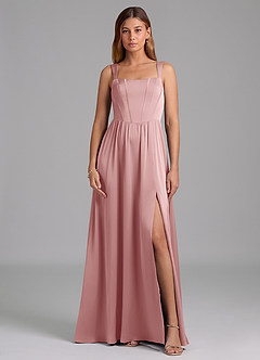 Azazie Rosaline Bridesmaid Dresses Dusty Rose A-Line Side Slit Stretch Satin Dress image3