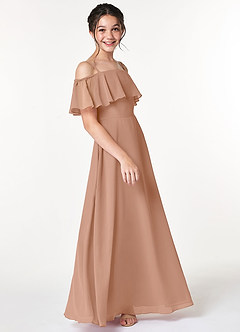 Azazie Maggie Junior Champagne Rose A-Line Off the Shoulder Chiffon Dress image4
