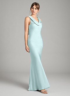Azazie Rylina Bridesmaid Dresses Sea Glass Mermaid Stretch Satin Dress image5