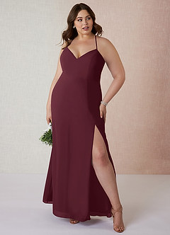 Azazie Manila Brautjungfernkleider Etui V-Hals Chiffon Kleid Cabernetrot image7