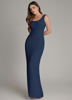 Azazie Hadley Robes de demoiselle d'honneur Robe Sirène en Mousseline de soie Plissée Bleu Marine Foncé image3