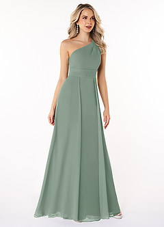 Azazie Dallas Bridesmaid Dresses Silver Sage A-Line One Shoulder Chiffon Dress image3