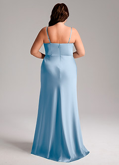 Azazie Lidia Bridesmaid Dresses Powder Blue Mermaid Side Slit Stretch Satin Dress image2