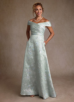 Azazie Lacey Kleider für die Brautmutter A-Linie Schulterfrei Blumen-Jacquard Kleid Agaven Jacquard image4