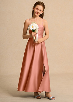 Azazie Pebbles Junior Formal Blumenmädchenkleider A-Linie Plissee Matte Satin Kleid Mai Tai image6