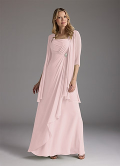 Azazie Weisz Mère de la mariée Robes Robe Trapèze en Mousseline de soie Encolure carrée plissée Rose Pâle image1