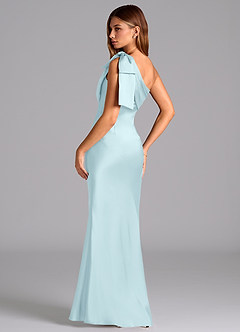 Azazie Yuanna Bridesmaid Dresses Cloud Blue Mermaid One Shoulder Stretch Satin Dress image6