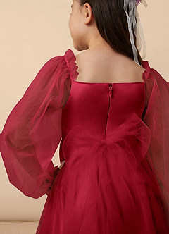 Azazie Aya Blumenmädchenkleider A-Linie mit ärmel Tüll Kleid Scharlachrot image5
