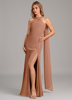 Azazie Kinsley Bridesmaid Dresses Bronzer Mermaid Pleated Chiffon Dress image1