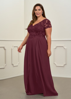 Azazie Dunja Mother of the Bride Dresses A-Line V-Neck Lace Chiffon Floor-Length Dress image10