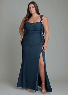Azazie Jessamine Bridesmaid Dresses Dark Navy Mermaid Corset Chiffon Dress image9