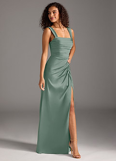 Azazie Jesaphine Jurken voor bruidsmeisjes Jurk van Stretch Satijn met Kolom Boog Zilveren Salie image7