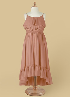 Azazie Karmen Blumenmädchenkleider A-Linie Gestreift Chiffon Kleid Champagner Rosa image8