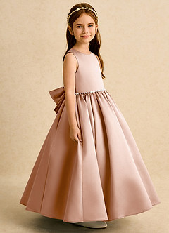 Azazie Daisies Abiti da Ragazza di Fiori Abito Principessa in Raso Opaco Fiocco Champagne Rosa image3