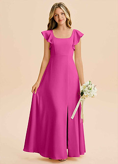 Azazie Bondi Junior Linia A Rozcięcie z boku Satyna elastyczna Długość podłogi Młodsza druhna Sukienka image1