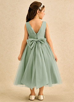 Azazie Macaron Jurken voor bloemenmeisjes A-Lijn Jurk van Tule Geplooid Stoffige Salie image2