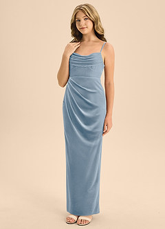 Azazie Mai Junior Dusty Blue A-Line Sweetheart Neckline Velvet Dress image1