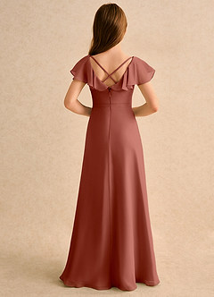 Azazie Nari Girls Formal Robe Demoiselle D'honneur Fillette Robe Trapèze en Mousseline de soie avec manches Auburn image2