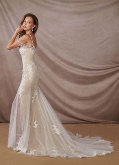 Azazie Saskia Abiti da Sposa Abito Sirena in Tulle Lustrini Diamante Bianco Nudo image4