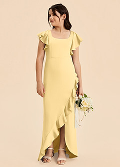 Azazie Demi Junior Butter Mermaid Bow Stretch Satin Dress image7
