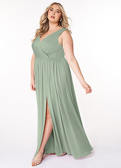 Azazie Tanicia Bridesmaid Dresses Dusty Sage A-Line V-Neck Pleated Mesh Dress image7