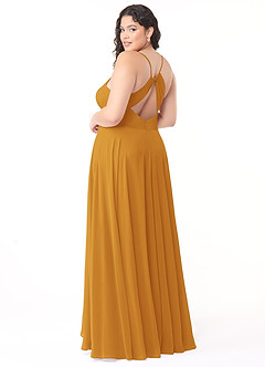 Azazie Avelina Bridesmaid Dresses Butterscotch A-Line V-Neck Pleated Chiffon Dress image9