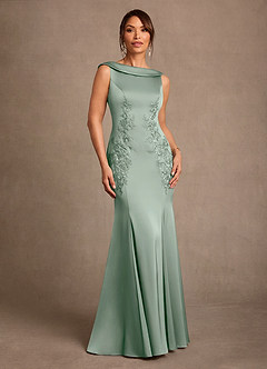 Azazie Franny Mother of the Bride Dresses Agave Sheath Lace Stretch Satin Dress image1