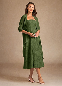 Azazie Lorain Mother of the Bride Dresses Olive A-Line Pleated Floral Burnout Dress image4