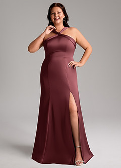 Azazie Rue Bridesmaid Dresses Merlot A-Line Pleated Stretch Satin Dress image8