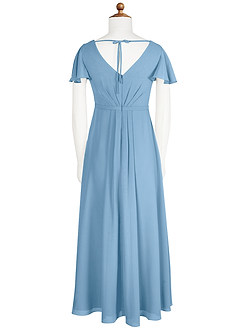 Azazie Peony Junior Robe Trapèze en Mousseline de soie Plissée Acier Bleuté image7