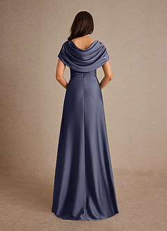 Azazie Branford Mère de la mariée Robes Robe Trapèze en Satin extensible Plissé Bleu Orageux image3