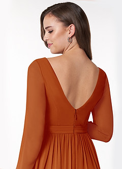 Azazie Teton Maternity Bridesmaid Dresses A-Line Long Sleeve Chiffon Floor-Length Dress image6