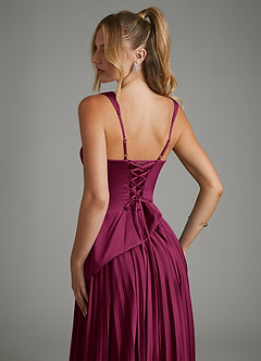 Azazie Stephanie Bridesmaid Dresses Red Plum A-Line Corset Stretch Satin Dress image10