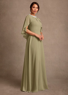 Azazie Winnifred Abiti per la Madre della Sposa Abito A-Line in Chiffon Perline Verde Muschio image2