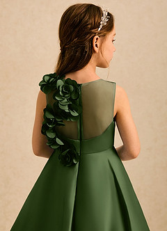 Azazie Kay Flower Girl Dresses Olive A-Line Pleated Matte Satin Dress image5