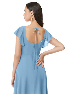 Azazie Bondi Brautjungfernkleider A-Linie Gestreift Chiffon Kleid Stahlblau image5