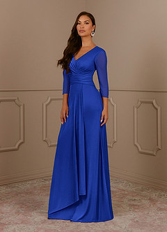 Azazie Annetta Abiti per la Madre della Sposa Abito A-Line in Maglia Plissettao con Scollo a V Blu Reale image2